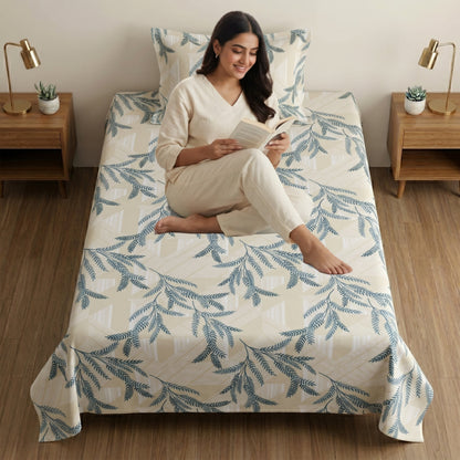 186 TC 100% Cotton Single Bedsheet 90 x 60 Inch with 1 Pillow Cover