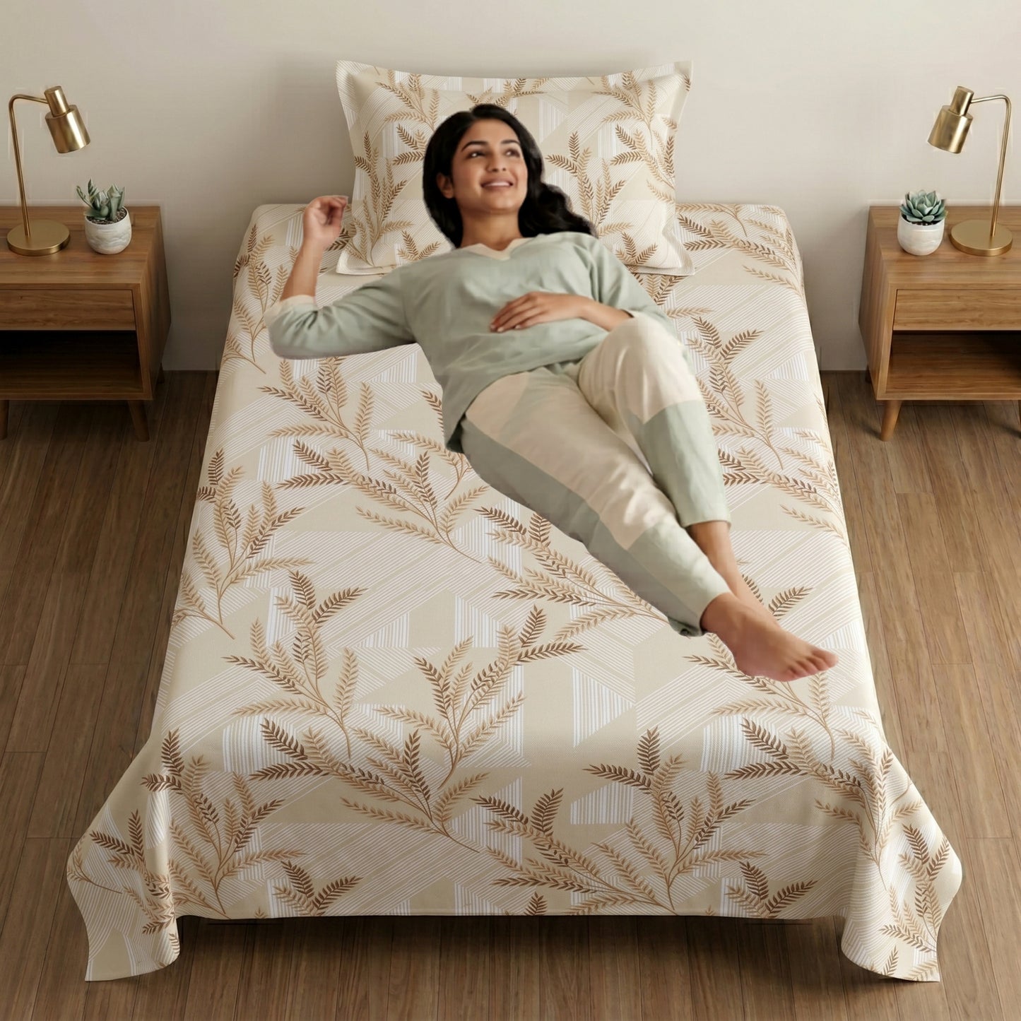 186 TC 100% Cotton Single Bedsheet 90 x 60 Inch with 1 Pillow Cover