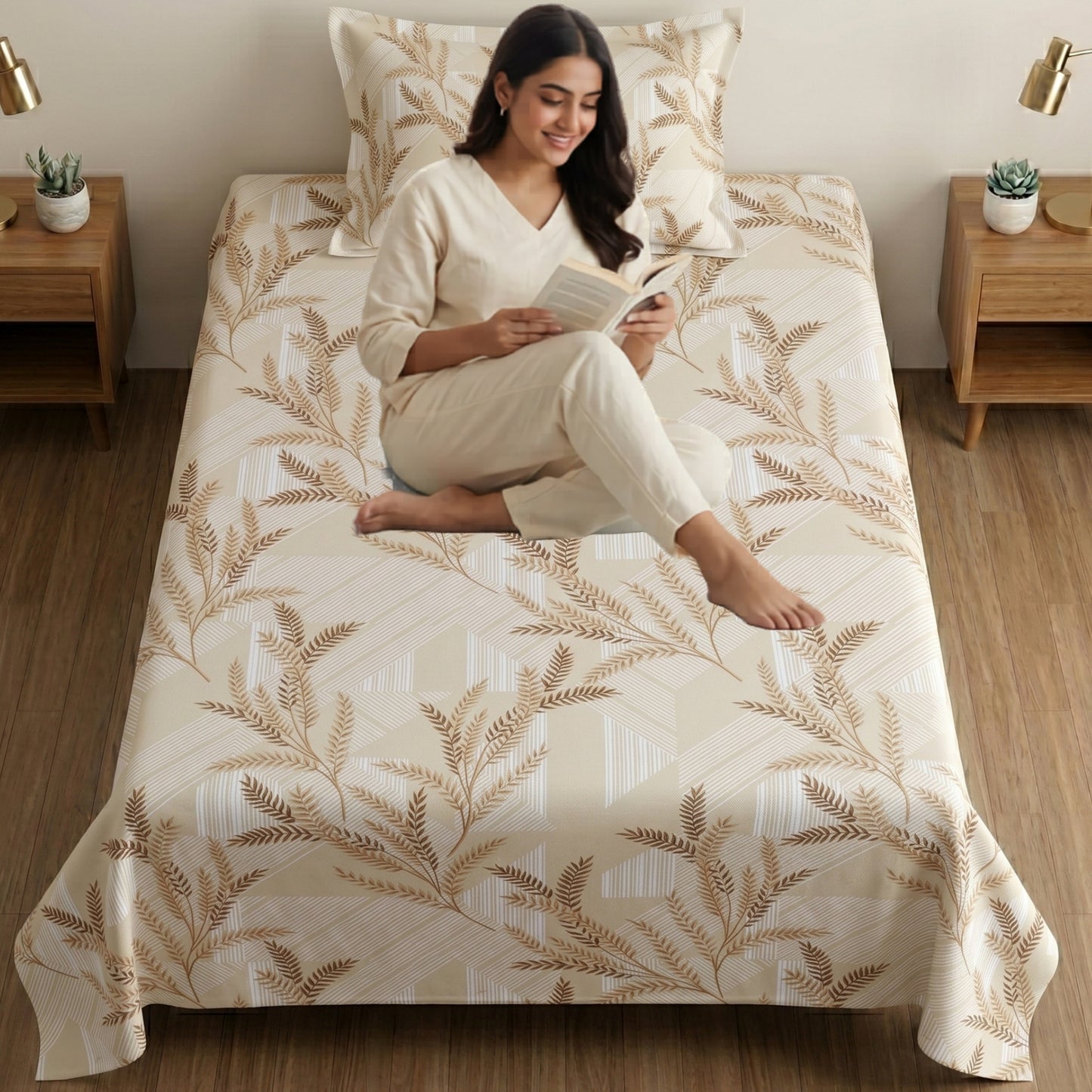 186 TC 100% Cotton Single Bedsheet 90 x 60 Inch with 1 Pillow Cover
