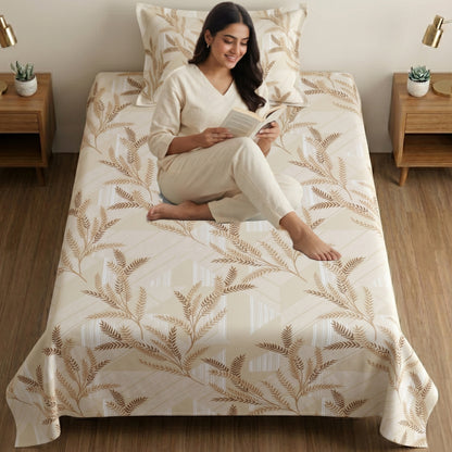 186 TC 100% Cotton Single Bedsheet 90 x 60 Inch with 1 Pillow Cover