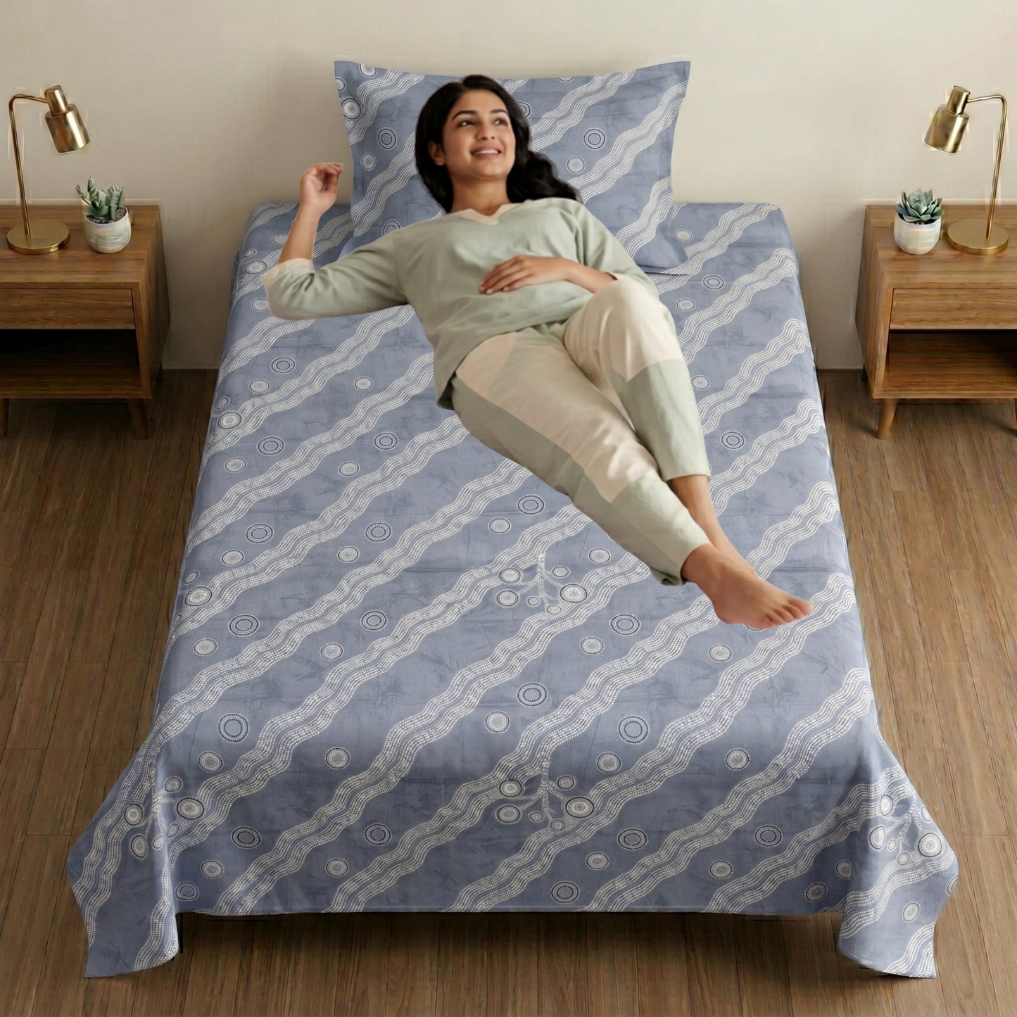 186 TC 100% Cotton Single Bedsheet 90 x 60 Inch with 1 Pillow Cover