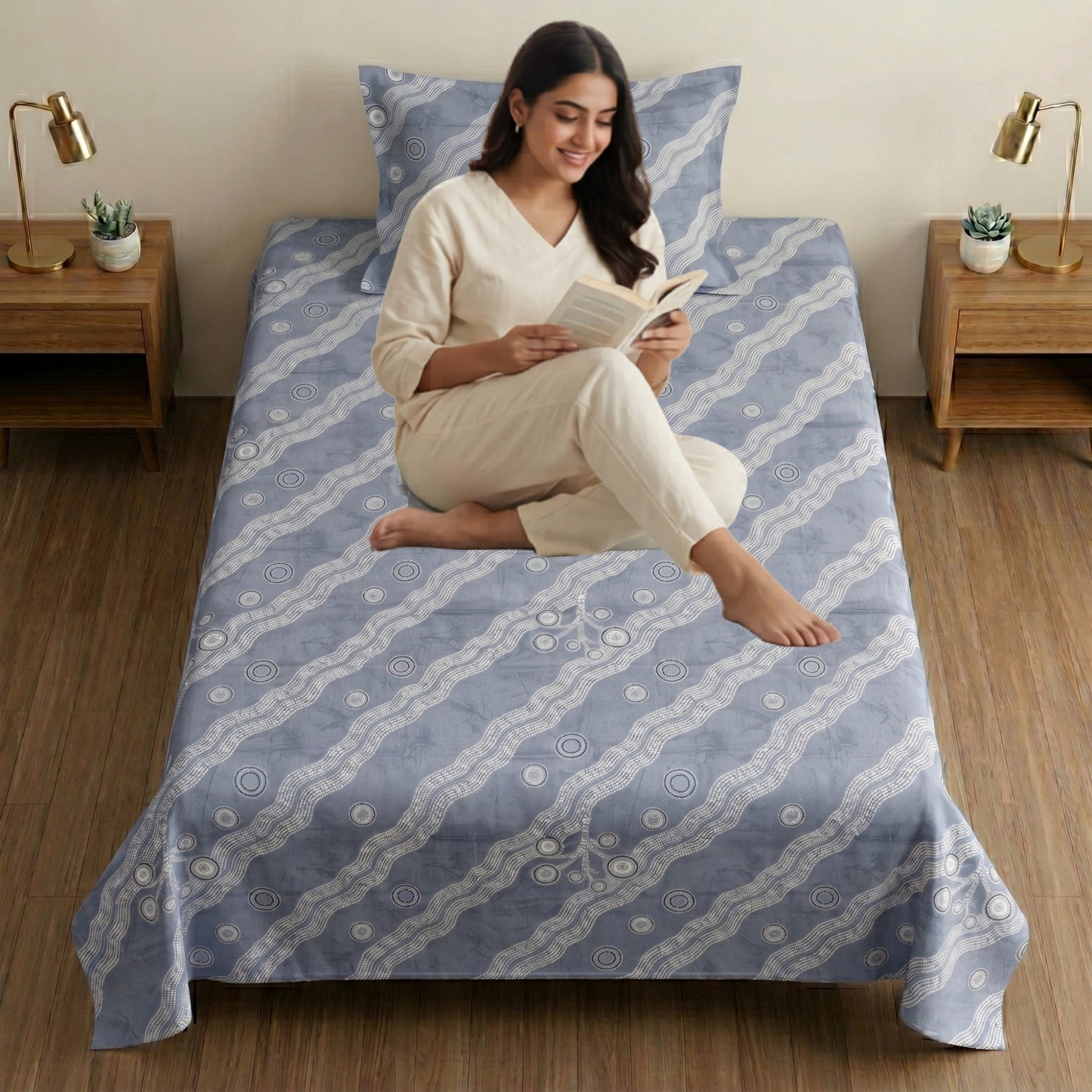 186 TC 100% Cotton Single Bedsheet 90 x 60 Inch with 1 Pillow Cover
