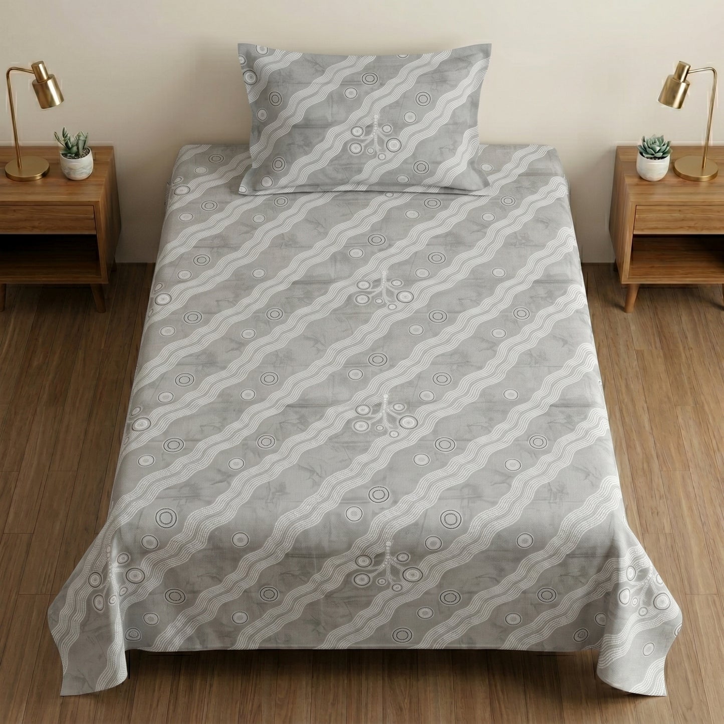 186 TC 100% Cotton Single Bedsheet 90 x 60 Inch with 1 Pillow Cover