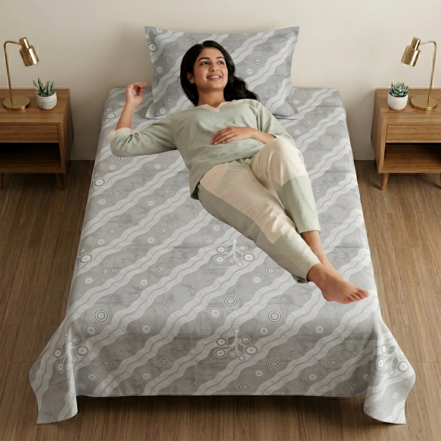 186 TC 100% Cotton Single Bedsheet 90 x 60 Inch with 1 Pillow Cover