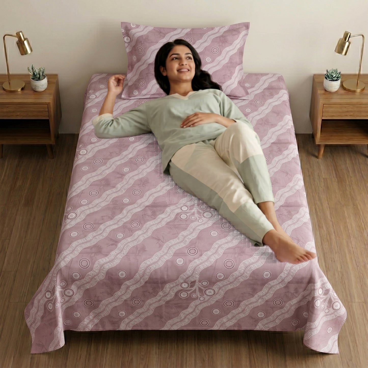 186 TC 100% Cotton Single Bedsheet 90 x 60 Inch with 1 Pillow Cover
