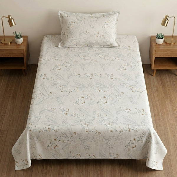 186 TC 100% Cotton Single Bedsheet 90 x 60 Inch with 1 Pillow Cover