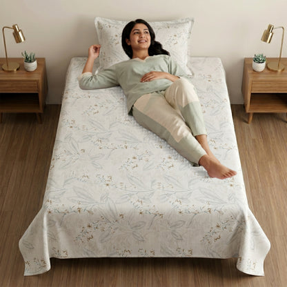 186 TC 100% Cotton Single Bedsheet 90 x 60 Inch with 1 Pillow Cover