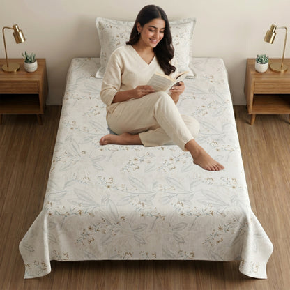 186 TC 100% Cotton Single Bedsheet 90 x 60 Inch with 1 Pillow Cover
