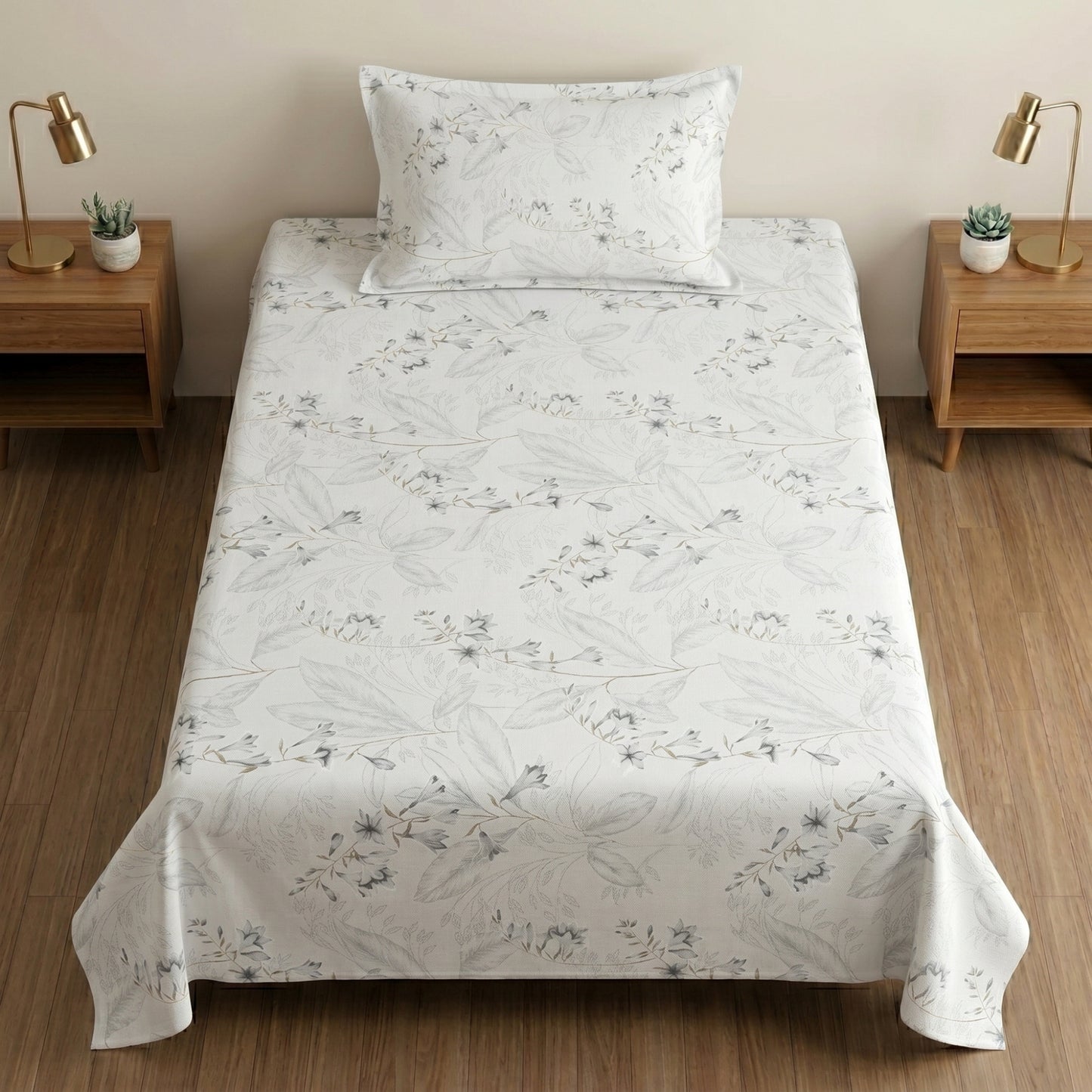 186 TC 100% Cotton Single Bedsheet 90 x 60 Inch with 1 Pillow Cover