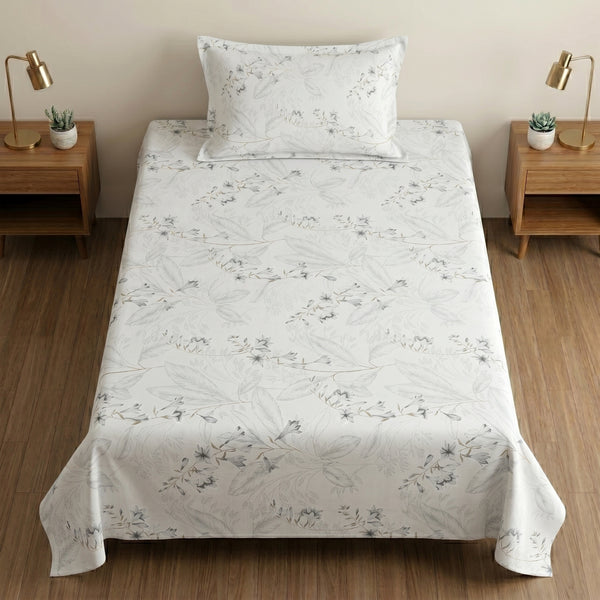186 TC 100% Cotton Single Bedsheet 90 x 60 Inch with 1 Pillow Cover