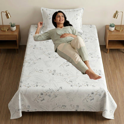 186 TC 100% Cotton Single Bedsheet 90 x 60 Inch with 1 Pillow Cover