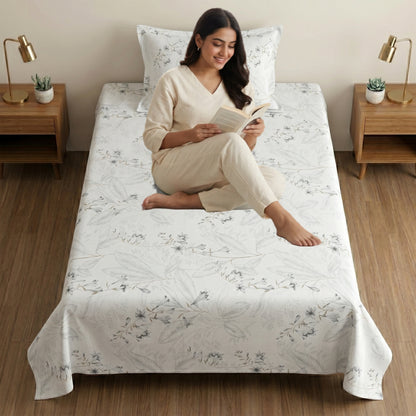 186 TC 100% Cotton Single Bedsheet 90 x 60 Inch with 1 Pillow Cover