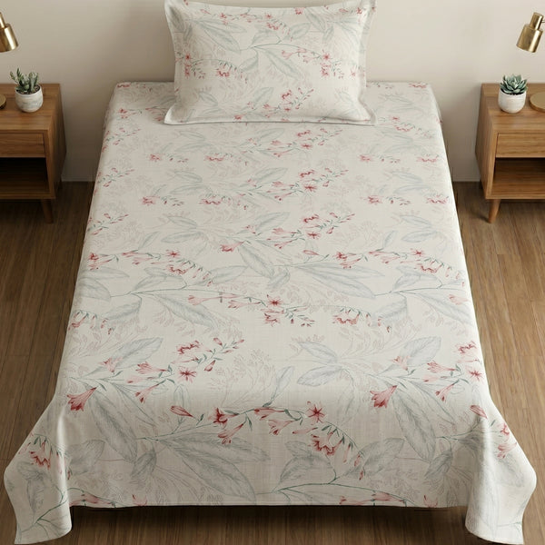 186 TC 100% Cotton Single Bedsheet 90 x 60 Inch with 1 Pillow Cover