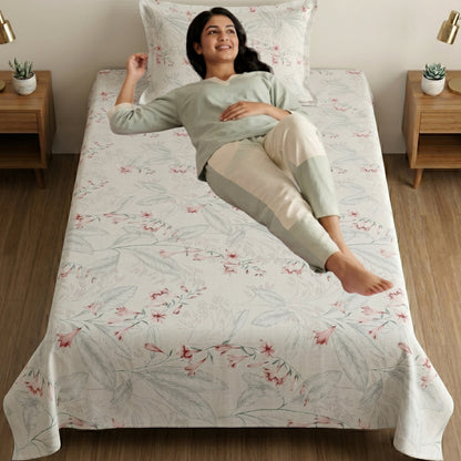 186 TC 100% Cotton Single Bedsheet 90 x 60 Inch with 1 Pillow Cover