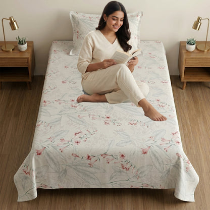 186 TC 100% Cotton Single Bedsheet 90 x 60 Inch with 1 Pillow Cover