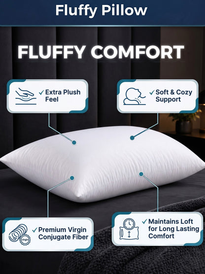 Microfiber Bed Pillows for Sleeping Set of 2 | 550g Virgin Conjugate Fiber Each (1100g Total) | Soft & Fluffy | 17 x 27 Inches | White | Pack of 2