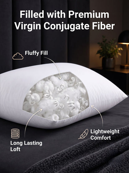 Microfiber Bed Pillows for Sleeping Set of 2 | 450g Virgin Conjugate Fiber Each (900g Total) | Soft & Fluffy | 16 x 24 Inches | White | Pack of 2