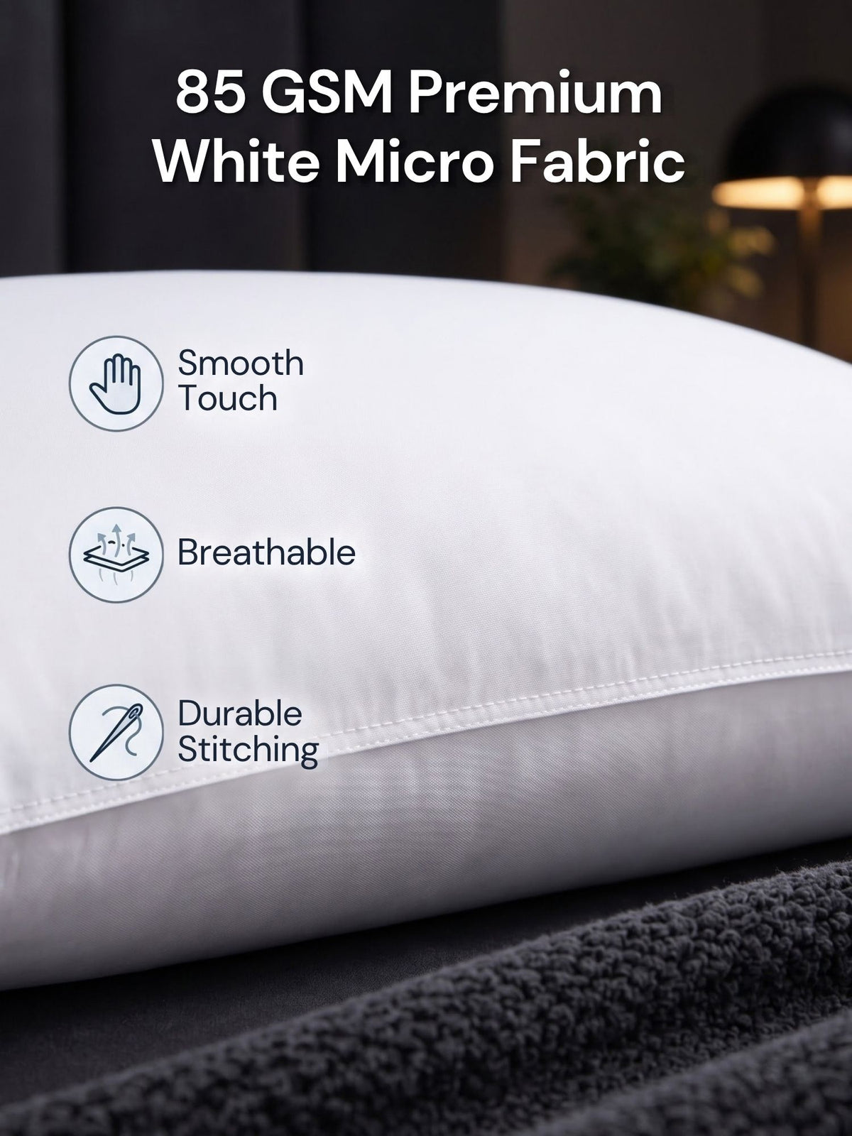 Microfiber Bed Pillows for Sleeping Set of 2 | 450g Virgin Conjugate Fiber Each (900g Total) | Soft & Fluffy | 16 x 24 Inches | White | Pack of 2