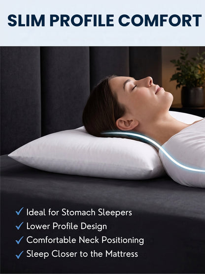 Slim Pillow for Sleeping | Low Height Soft Pillow | 450g Virgin Hollow Fiber Filling | Microfiber | 16 x 24 Inches | White | Pack of 1