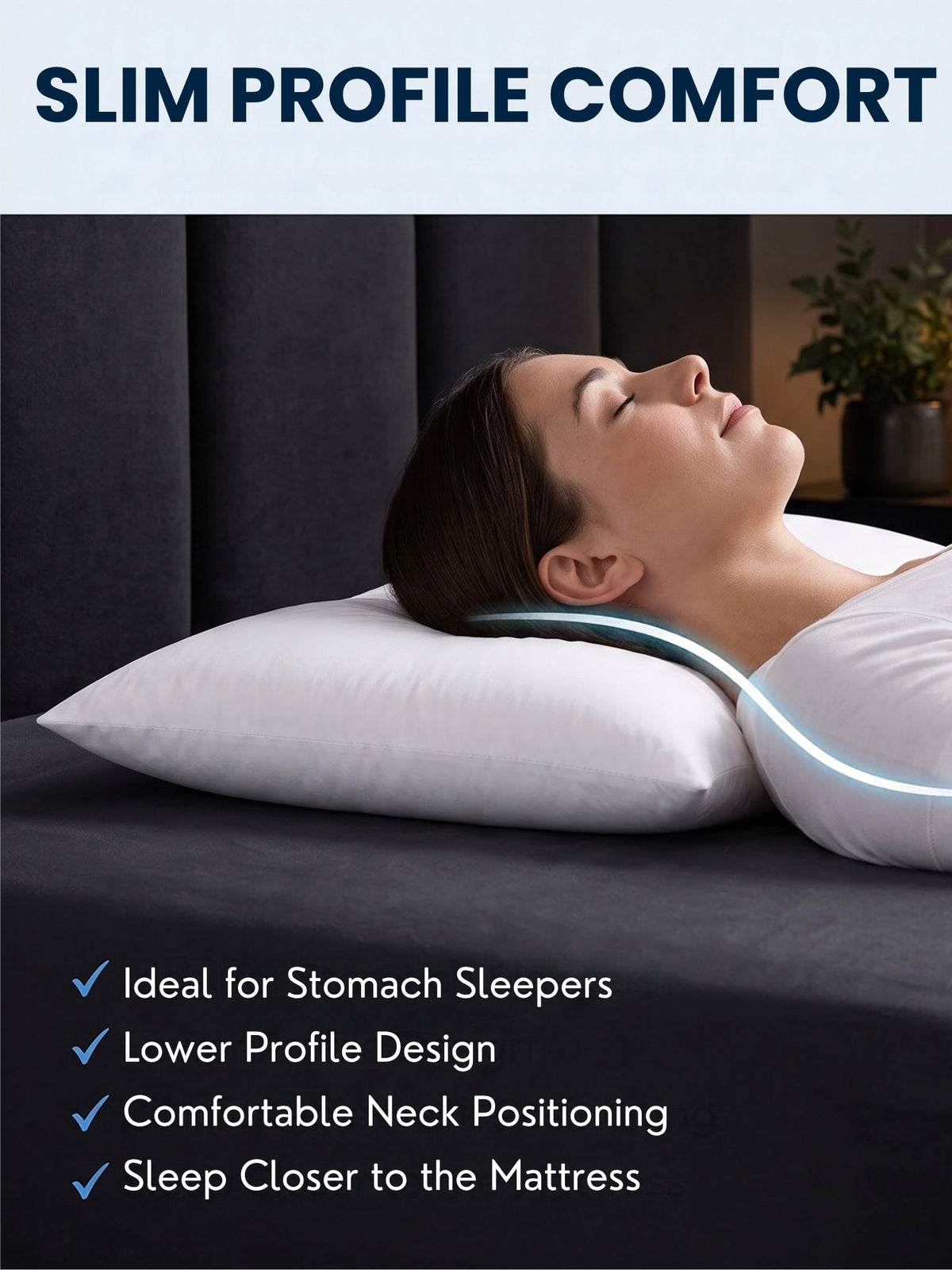 Slim Pillow for Sleeping | Low Height Soft Pillow | 550g Virgin Hollow Fiber Filling | Microfiber | 17 x 27 Inches | White | Pack of 1