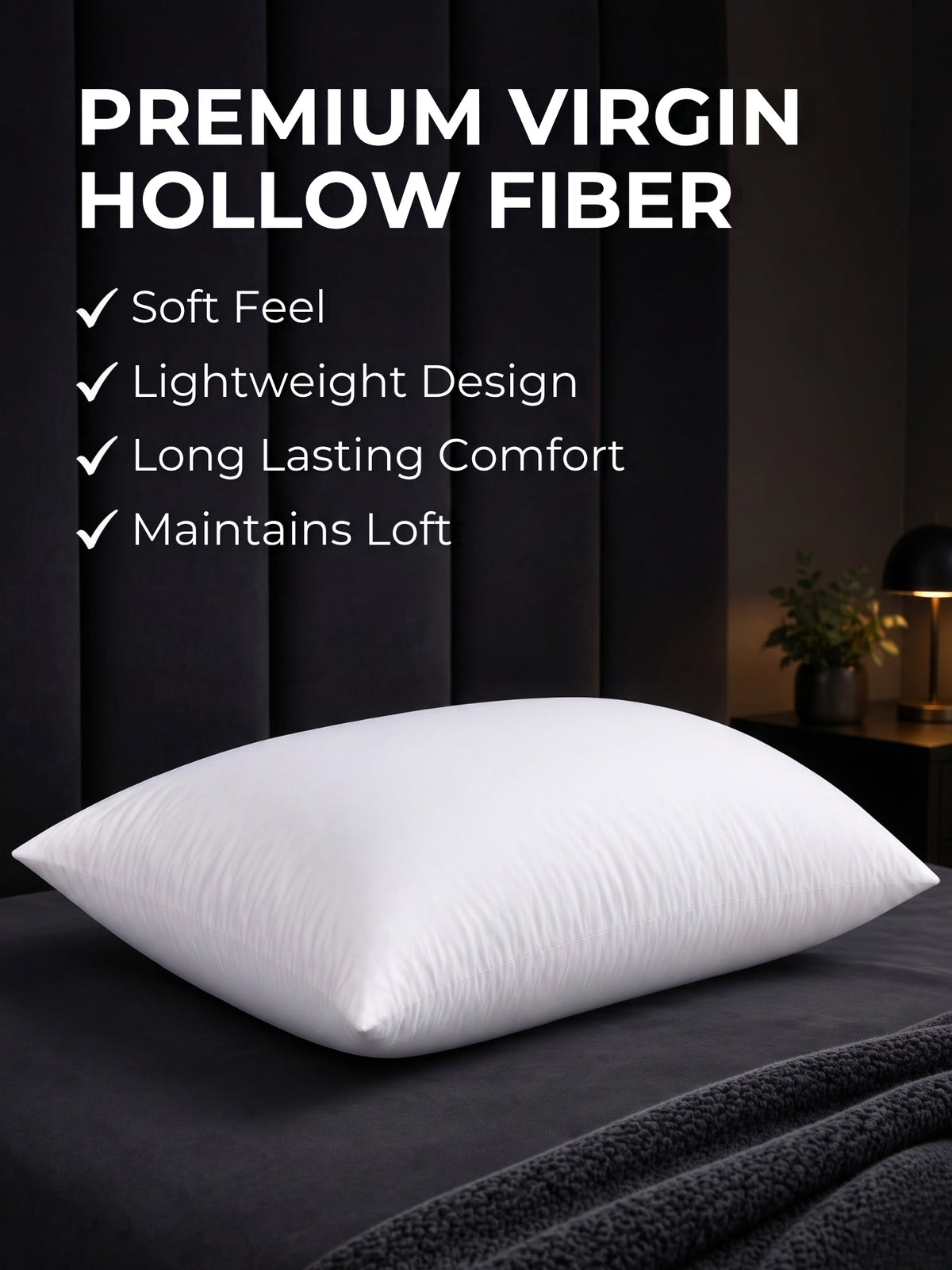 Slim Pillow for Sleeping | Low Height Soft Pillow | 550g Virgin Hollow Fiber Filling | Microfiber | 17 x 27 Inches | White | Pack of 1