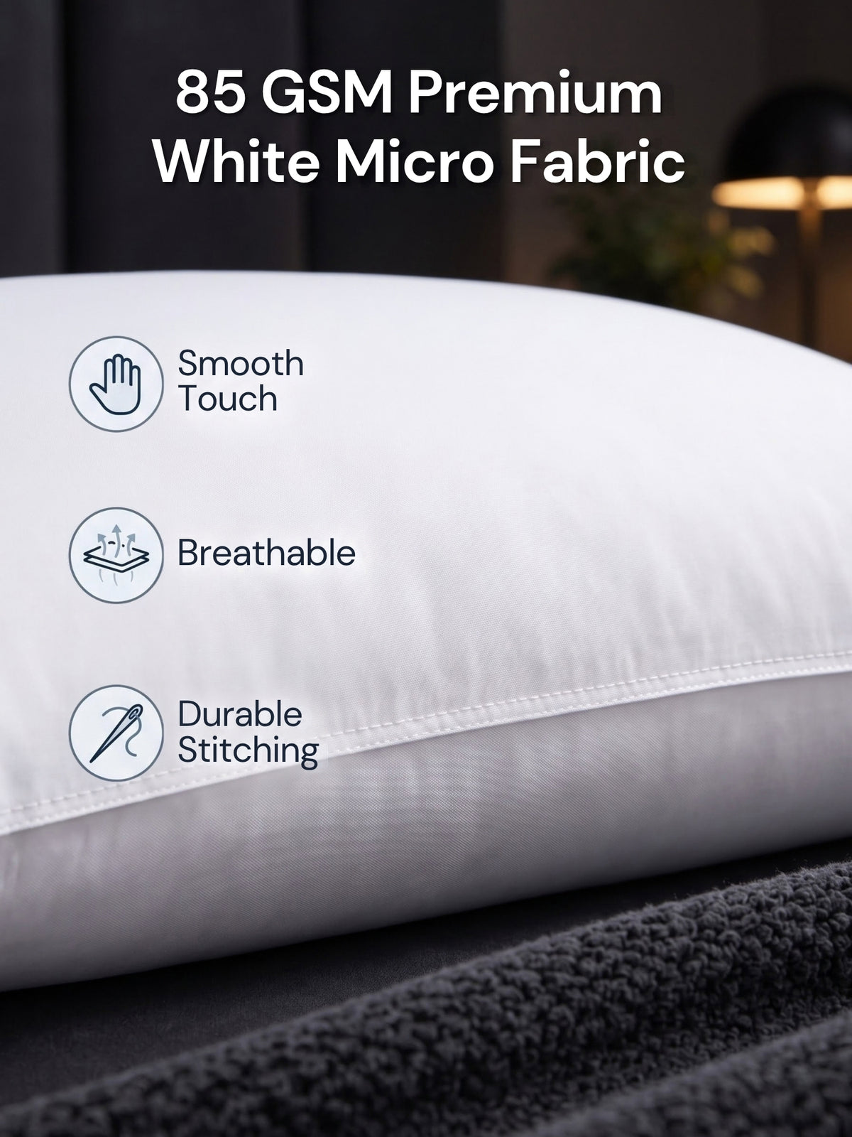 Slim Pillow for Sleeping | Low Height Soft Pillow | 550g Virgin Hollow Fiber Filling | Microfiber | 17 x 27 Inches | White | Pack of 1