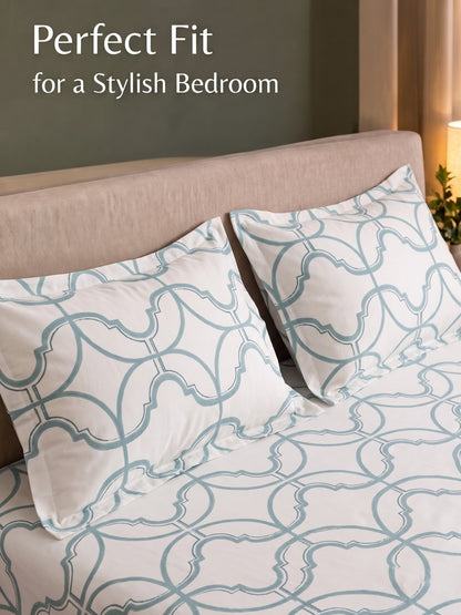 PLUMERIA King Size Bedsheet | 100% Cotton | 210 TC Premium Fabric | 108 x 108 Inches | 2 Pillow Covers