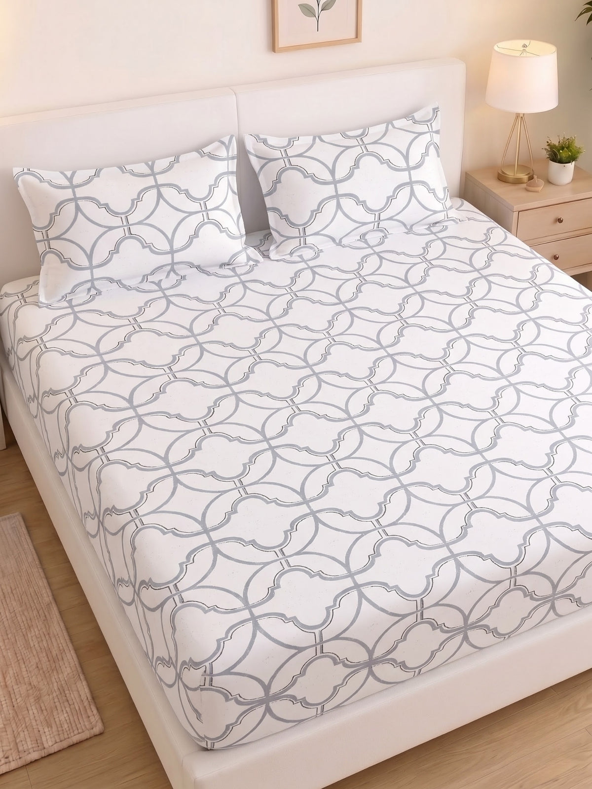 PLUMERIA King Size Bedsheet | 100% Cotton | 210 TC Premium Fabric | 108 x 108 Inches | 2 Pillow Covers