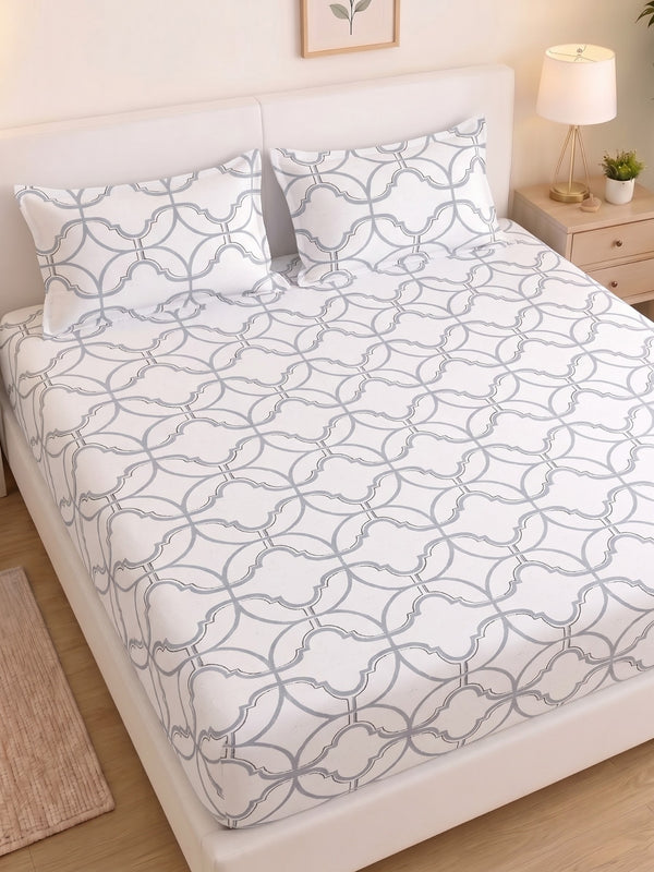 PLUMERIA King Size Bedsheet | 100% Cotton | 210 TC Premium Fabric | 108 x 108 Inches | 2 Pillow Covers