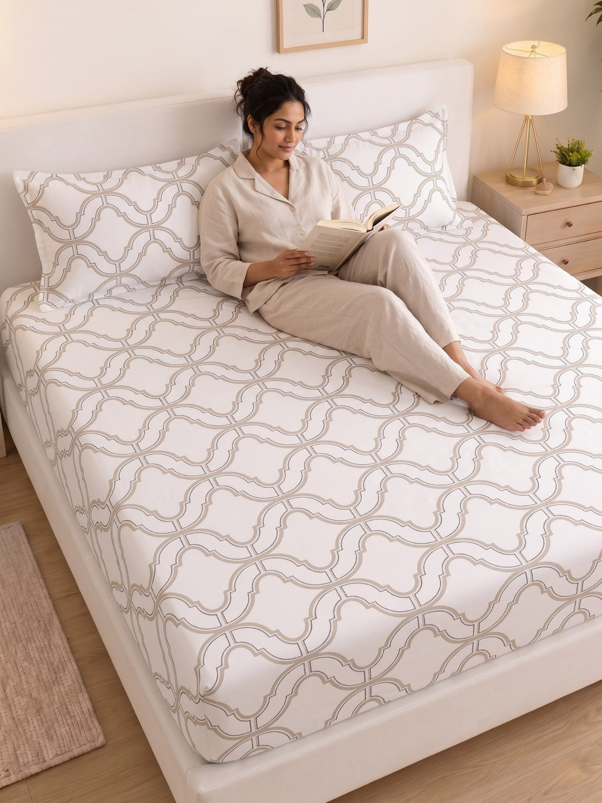 PLUMERIA King Size Bedsheet | 100% Cotton | 210 TC Premium Fabric | 108 x 108 Inches | 2 Pillow Covers