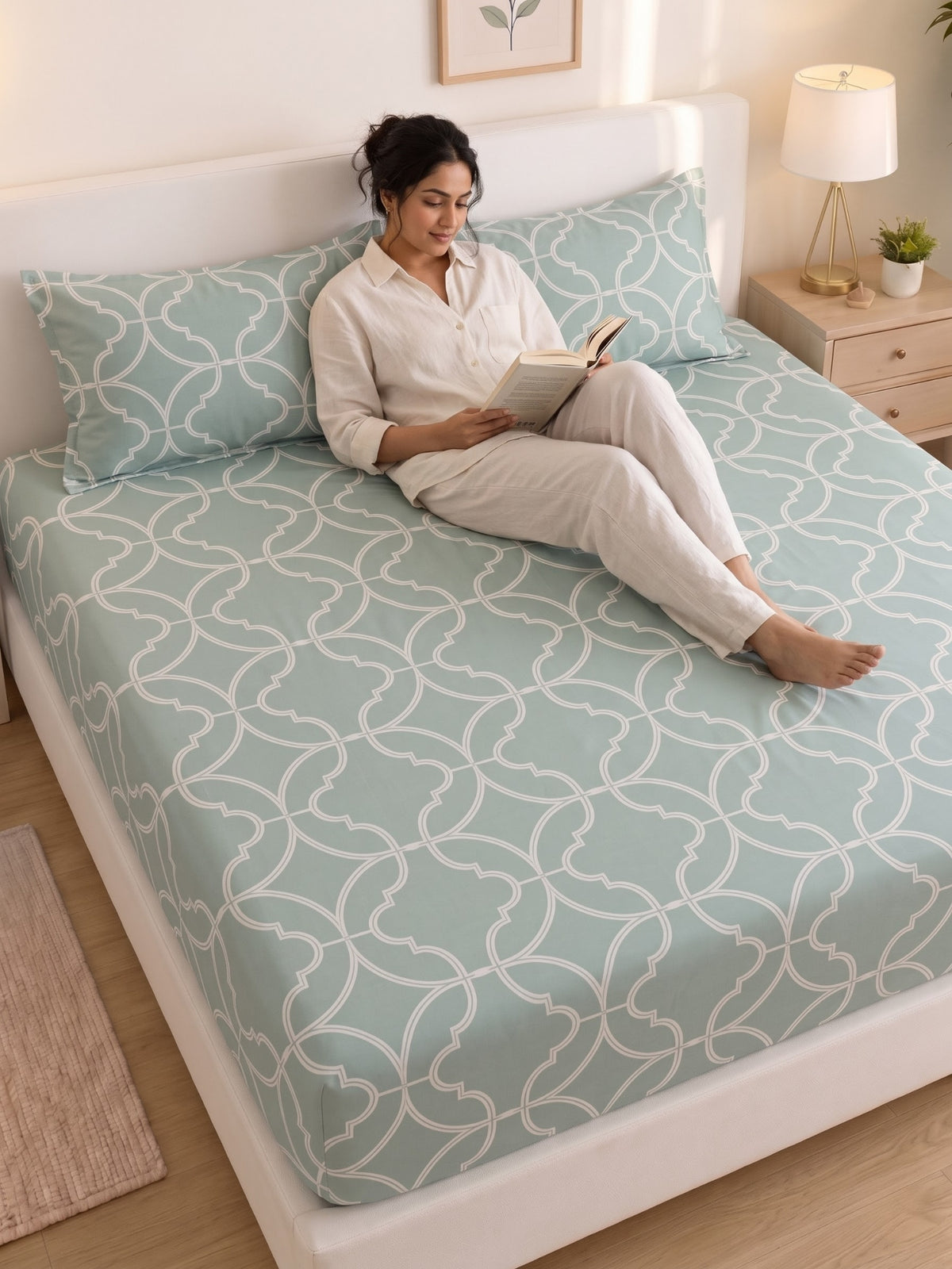 PLUMERIA King Size Bedsheet | 100% Cotton | 210 TC Premium Fabric | 108 x 108 Inches | 2 Pillow Covers