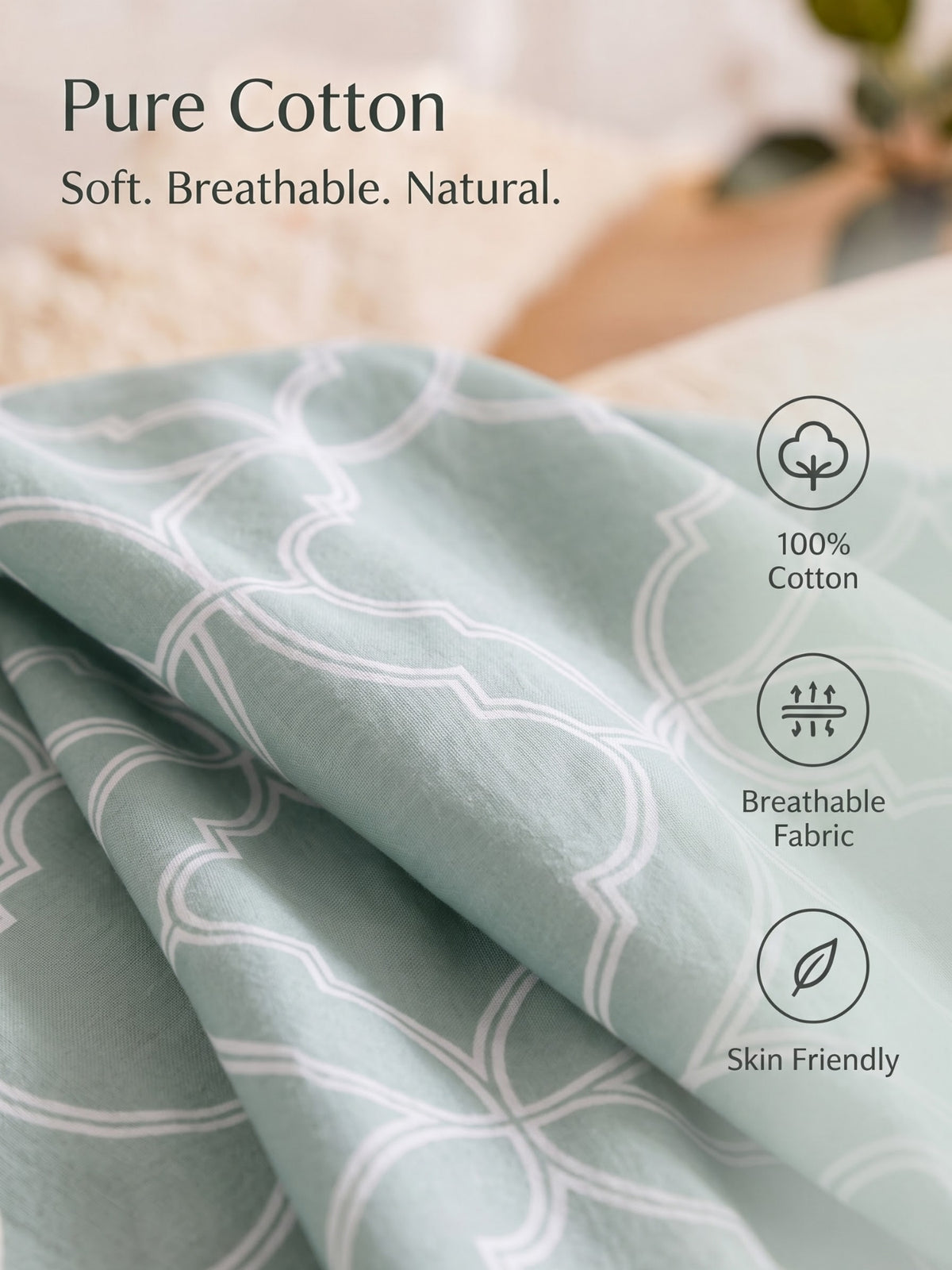 PLUMERIA King Size Bedsheet | 100% Cotton | 210 TC Premium Fabric | 108 x 108 Inches | 2 Pillow Covers