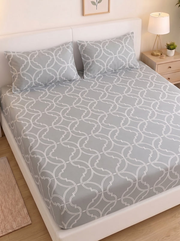 PLUMERIA King Size Bedsheet | 100% Cotton | 210 TC Premium Fabric | 108 x 108 Inches | 2 Pillow Covers