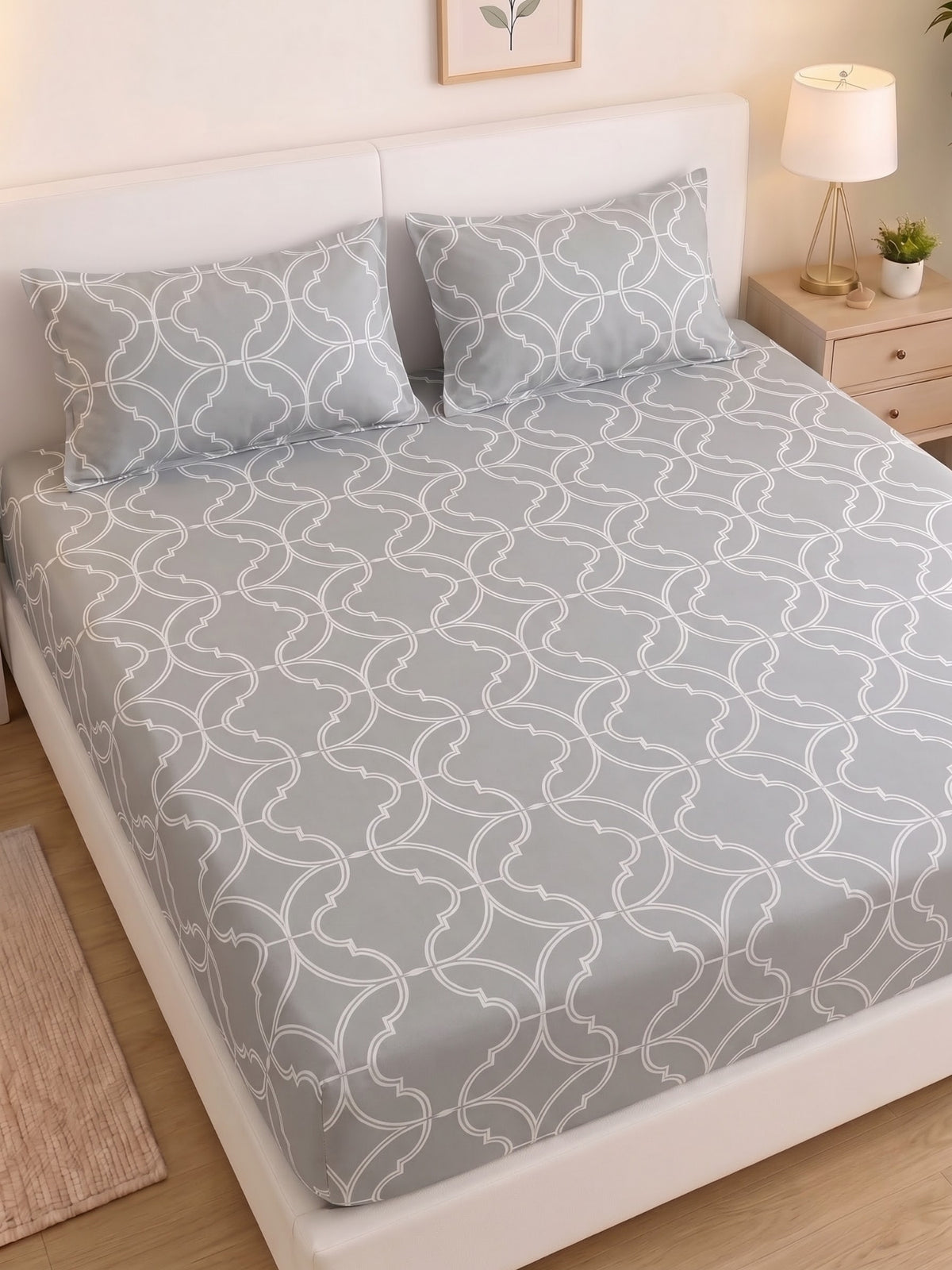 PLUMERIA King Size Bedsheet | 100% Cotton | 210 TC Premium Fabric | 108 x 108 Inches | 2 Pillow Covers