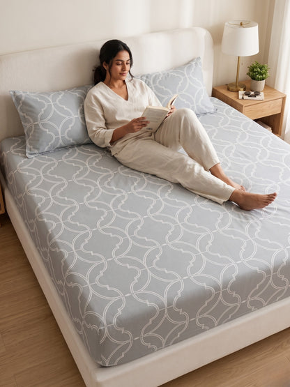 PLUMERIA King Size Bedsheet | 100% Cotton | 210 TC Premium Fabric | 108 x 108 Inches | 2 Pillow Covers