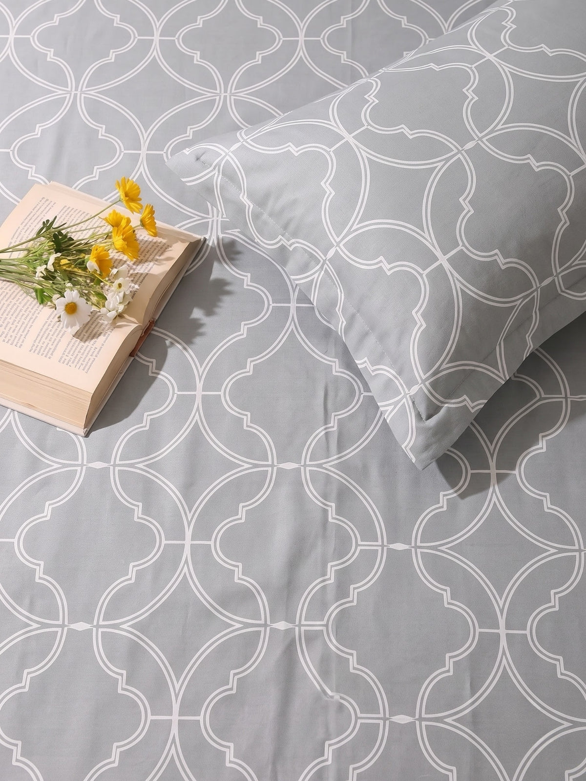 PLUMERIA King Size Bedsheet | 100% Cotton | 210 TC Premium Fabric | 108 x 108 Inches | 2 Pillow Covers