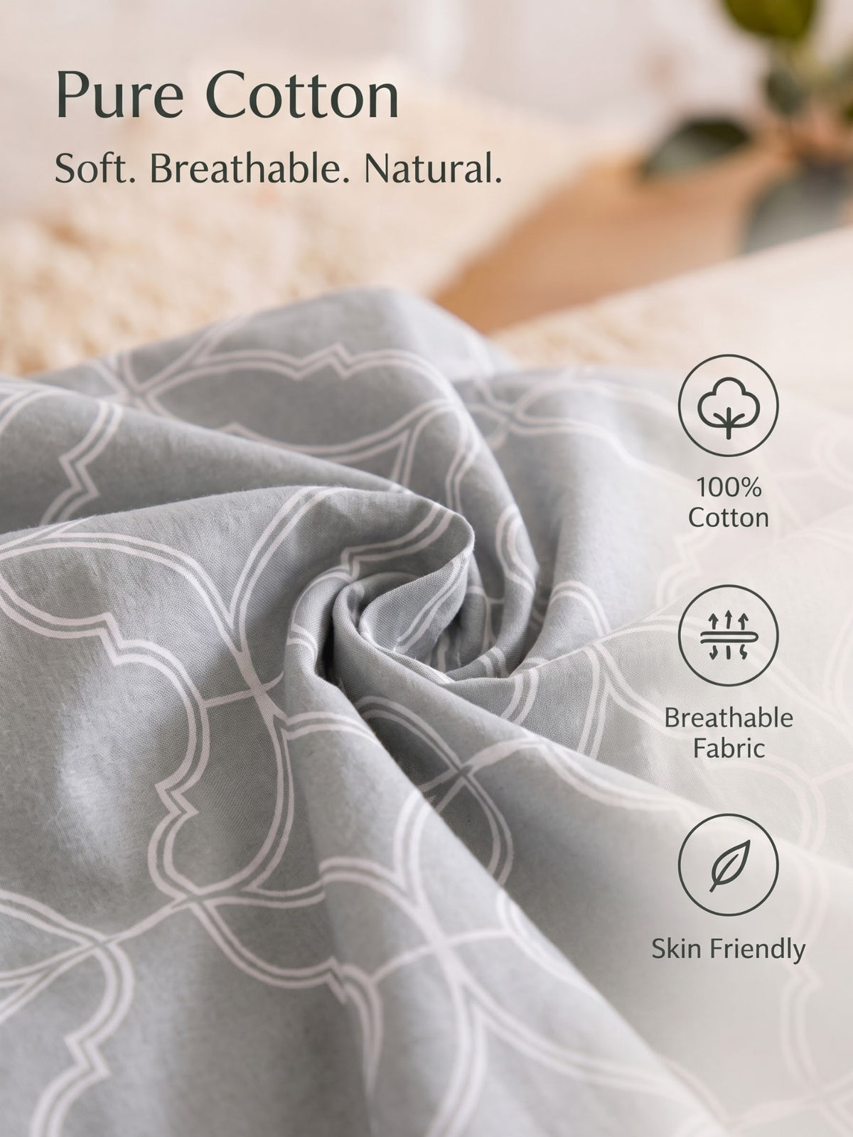 PLUMERIA King Size Bedsheet | 100% Cotton | 210 TC Premium Fabric | 108 x 108 Inches | 2 Pillow Covers
