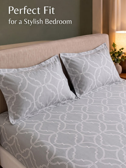 PLUMERIA King Size Bedsheet | 100% Cotton | 210 TC Premium Fabric | 108 x 108 Inches | 2 Pillow Covers