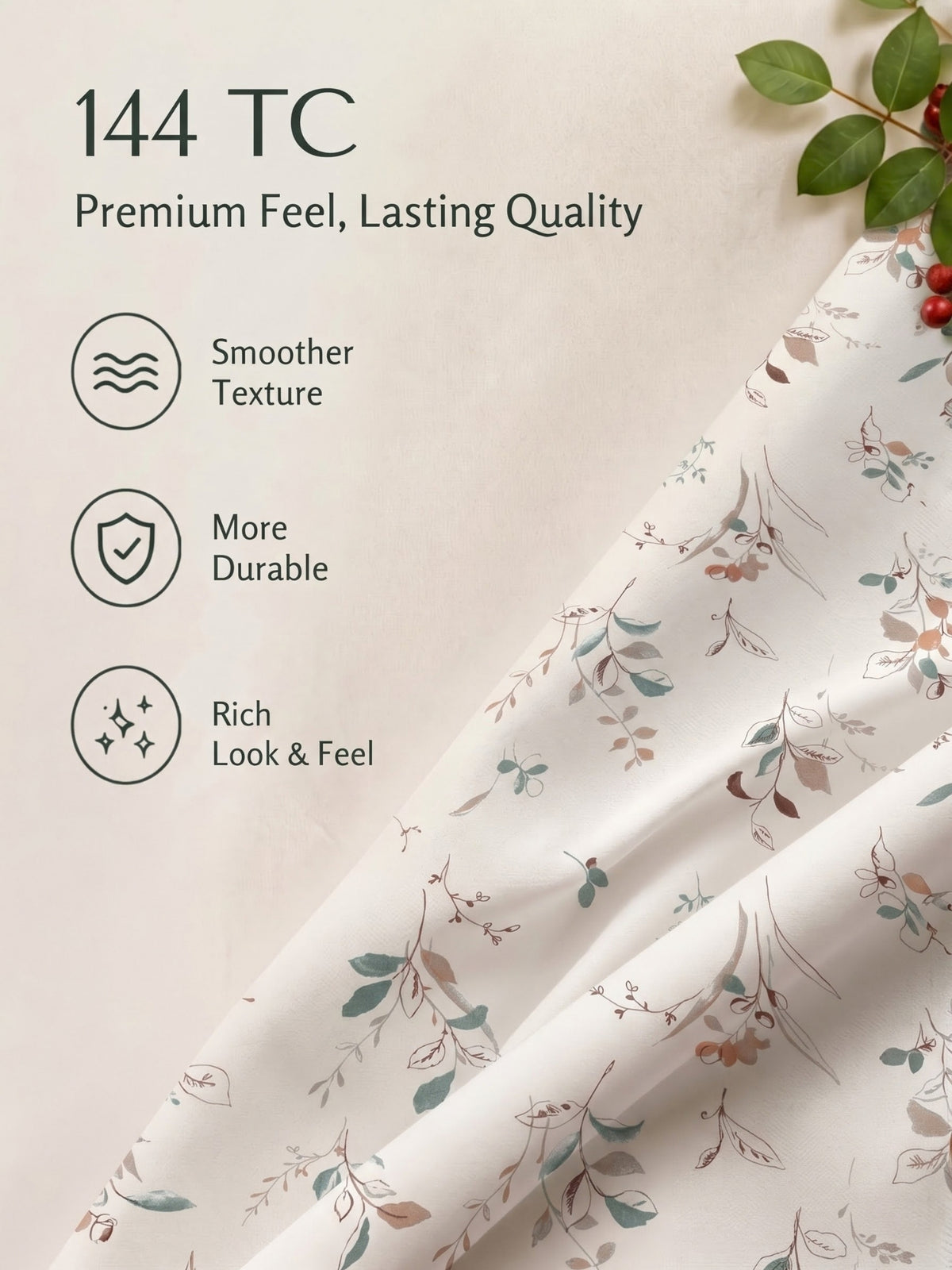 100% Cotton Classic Bedsheet - 108 x 108 Inches, 144 TC|Off White