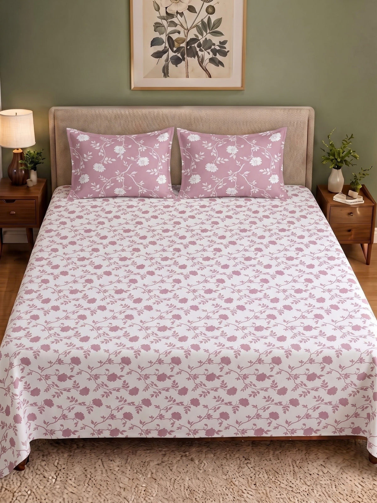 100% Cotton Classic Bedsheet - 108 x 108 Inches, 144 TC|White Pink
