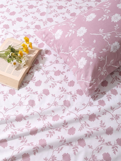 100% Cotton Classic Bedsheet - 108 x 108 Inches, 144 TC|White Pink