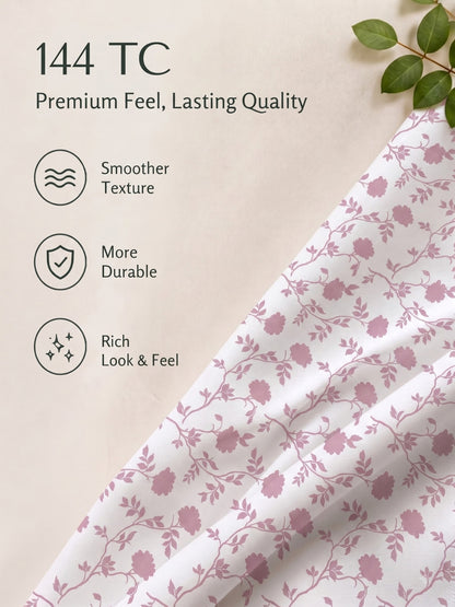 100% Cotton Classic Bedsheet - 108 x 108 Inches, 144 TC|White Pink