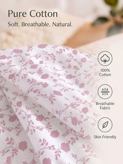 100% Cotton Classic Bedsheet - 108 x 108 Inches, 144 TC|White Pink