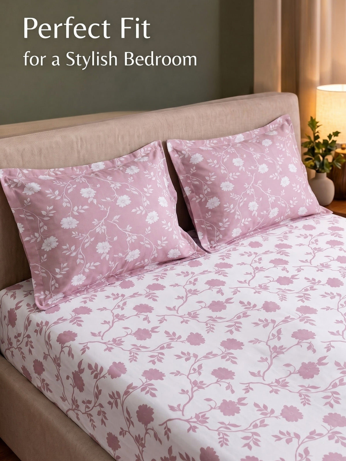 100% Cotton Classic Bedsheet - 108 x 108 Inches, 144 TC|White Pink