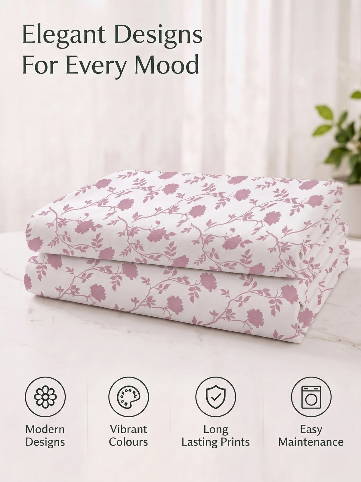 100% Cotton Classic Bedsheet - 108 x 108 Inches, 144 TC|White Pink