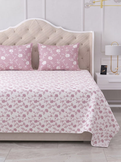 100% Cotton Classic Bedsheet - 108 x 108 Inches, 144 TC|White Pink