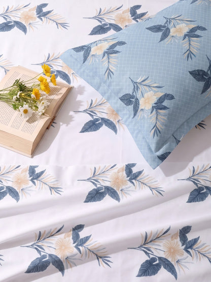 100% Cotton Classic Bedsheet - 108 x 108 Inches, 144 TC|White Blue
