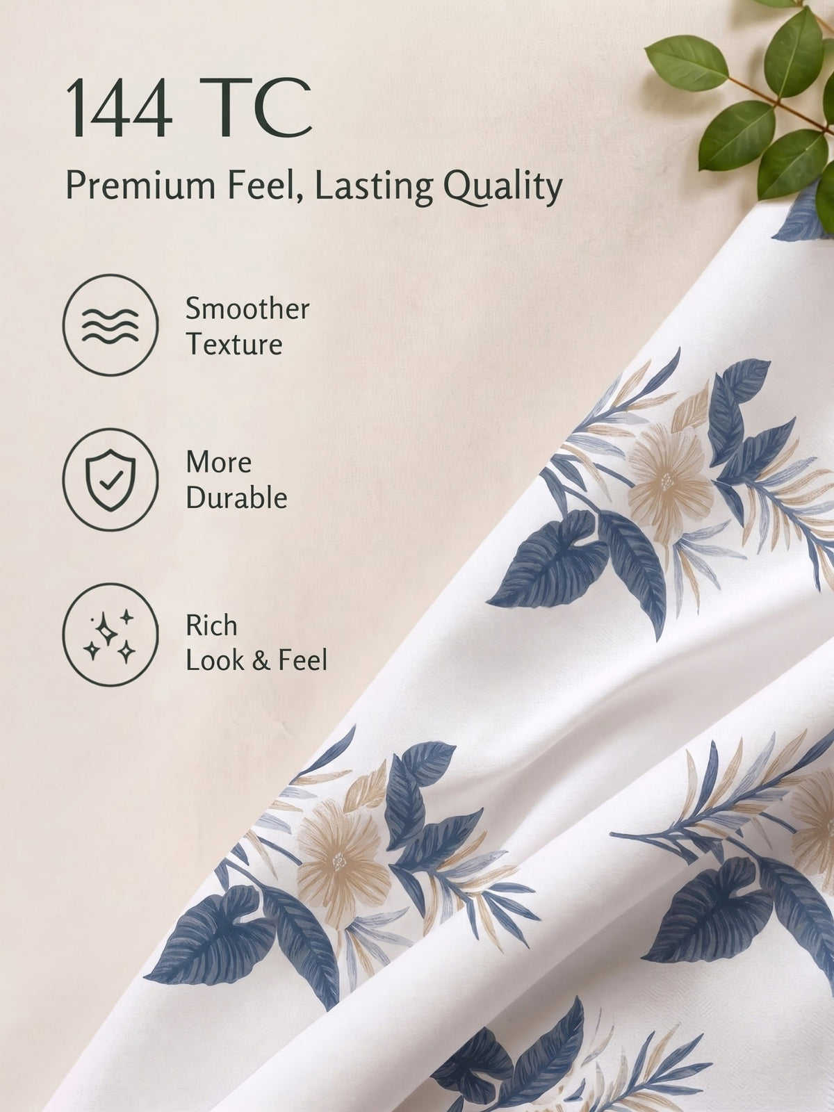 100% Cotton Classic Bedsheet - 108 x 108 Inches, 144 TC|White Blue