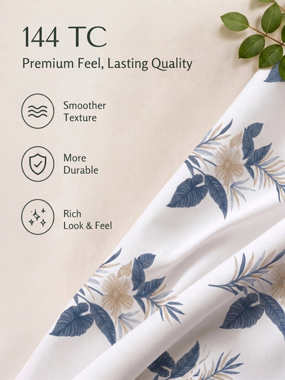 100% Cotton Classic Bedsheet - 108 x 108 Inches, 144 TC|White Blue