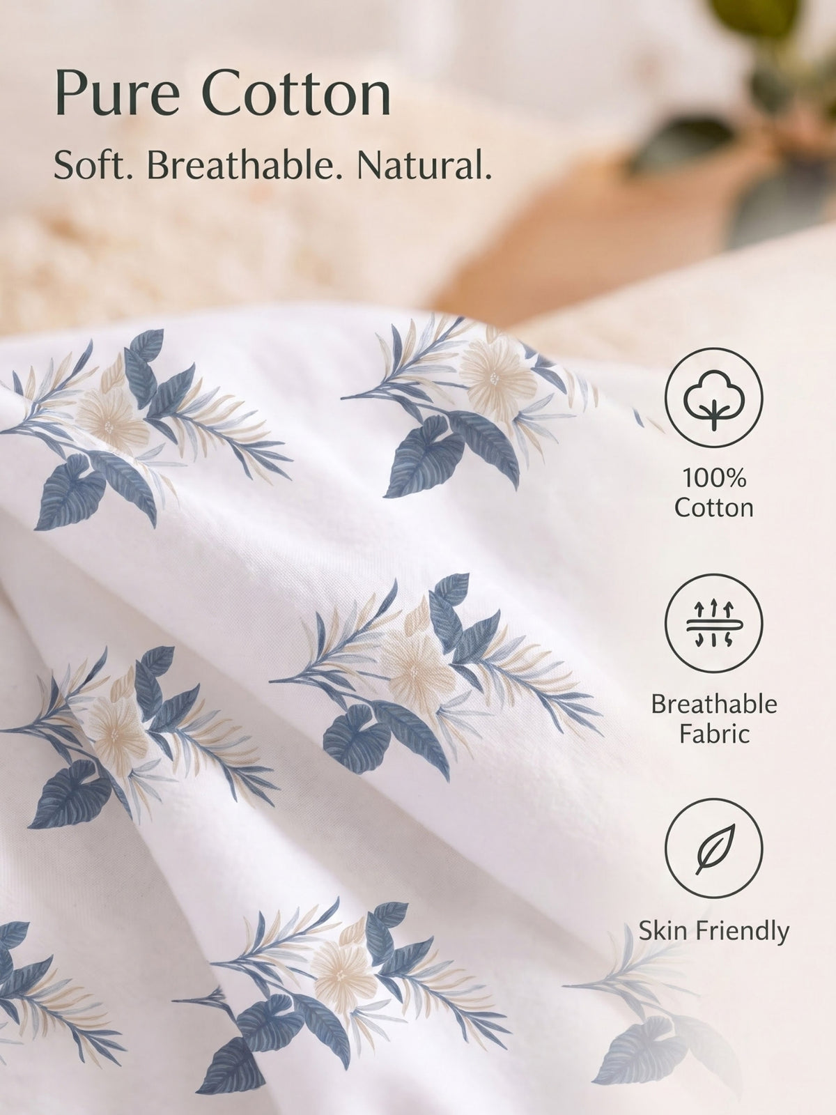 100% Cotton Classic Bedsheet - 108 x 108 Inches, 144 TC|White Blue